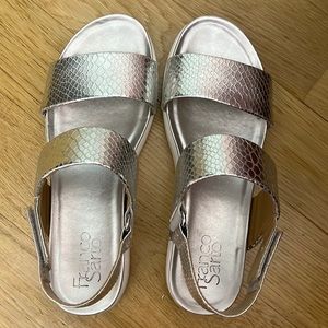 Franco Sarto Silver Platform sandals size 6.5. Velcro closure. Cushioned footbed